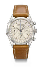 ROLEX. AN EXTREMELY RARE AND SUPERBLY WELL PRESERVED STAINLESS STEEL CHRONOGRAPH TRIPLE CALENDAR WRISTWATCH