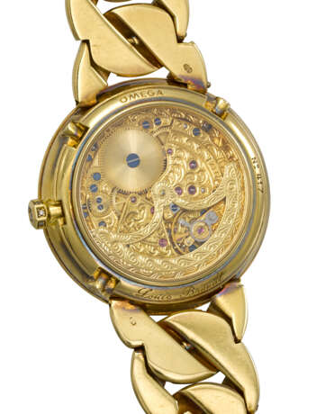 OMEGA. A POSSIBLY UNIQUE AND ATTRACTIVE 18K GOLD, DIAMOND AND RUBY-SET AUTOMATIC PERPETUAL CALENDAR WRISTWATCH WITH MOON PHASES AND BRACELET - photo 3