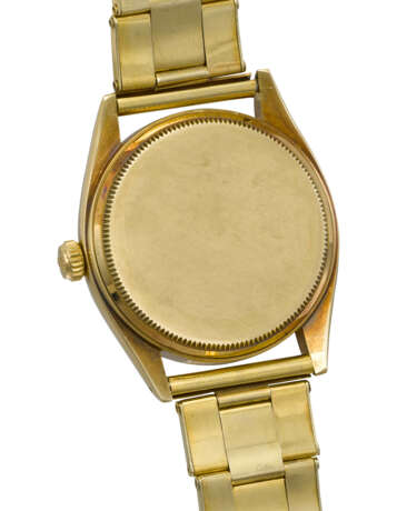 ROLEX. AN ATTRACTIVE 14K GOLD AUTOMATIC WRISTWATCH WITH SWEEP CENTRE SECONDS, HONEYCOMB DIAL AND BRACELET - Foto 3