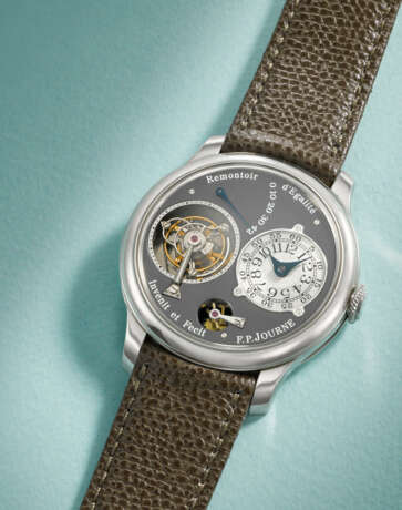 F.P. JOURNE. A VERY RARE AND EXCLUSIVE PLATINUM LIMITED EDITION TOURBILLON WRISTWATCH WITH POWER RESERVE, DEAD BEAT SECONDS, RUTHENIUM DIAL AND MOVEMENT - photo 2
