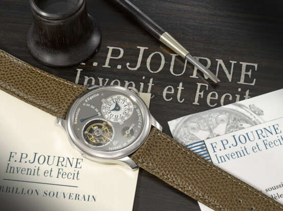 F.P. JOURNE. A VERY RARE AND EXCLUSIVE PLATINUM LIMITED EDITION TOURBILLON WRISTWATCH WITH POWER RESERVE, DEAD BEAT SECONDS, RUTHENIUM DIAL AND MOVEMENT - фото 3