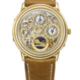 AUDEMARS PIGUET. A RARE AND ELEGANT 18K GOLD AUTOMATIC SKELETONIZED PERPETUAL CALENDAR WRISTWATCH WITH MOON PHASES - photo 1
