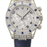 ROLEX. A SUPERB AND ATTRACTIVE 18K WHITE GOLD, DIAMOND AND SAPPHIRE-SET AUTOMATIC CHRONOGRAPH WRISTWATCH - photo 1