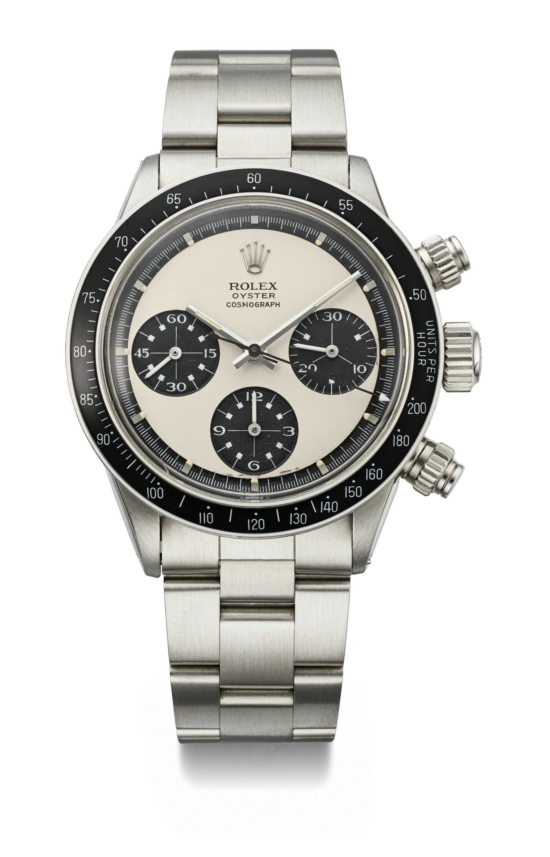ROLEX. AN EXCEPTIONAL AND VERY RARE STAINLESS STEEL CHRONOGRAPH WRISTWATCH WITH &#39;PAUL NEWMAN PANDA&#39; DIAL AND BRACELET