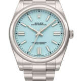 ROLEX. AN ATTRACTIVE STAINLESS STEEL AUTOMATIC WRISTWATCH WITH SWEEP CENTRE SECONDS, BRACELET AND TURQUOISE BLUE DIAL - photo 1