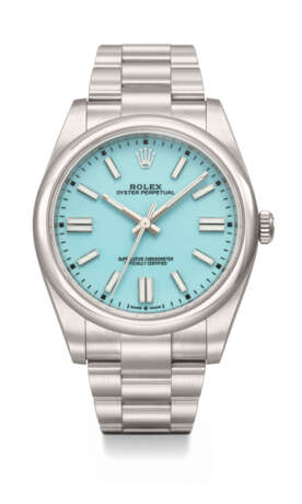 ROLEX. AN ATTRACTIVE STAINLESS STEEL AUTOMATIC WRISTWATCH WITH SWEEP CENTRE SECONDS, BRACELET AND TURQUOISE BLUE DIAL - фото 1