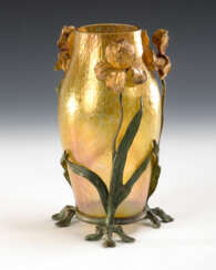 Vase "Candia Papillon" mit Metallmontierung, Lötz.