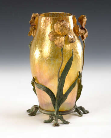 Vase "Candia Papillon" mit Metallmontierung, Lötz. - Foto 1