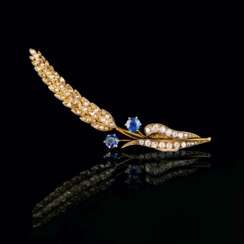 Jugendstil Diamant-Saphir-Brosche 'Fleur de plumes'.