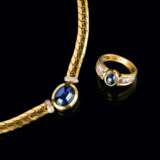 Saphir-Brillant-Schmuckset mit Collier und Ring. - photo 1