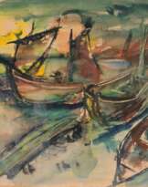 Willy Robert Huth (Erfurt 1890 - Berlin 1977). Boote am Ufer.