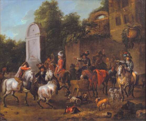 Barend Gael (Haarlem 1630 - Haarlem 1698), zugeschrieben. Rastende Jagdgesellschaft. - photo 1