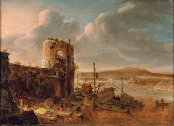Herman Saftleven (Rotterdam 1609 - Utrecht 1685), Umkreis. Kleiner Hafen bei einer Festung. - Foto 1