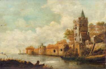 Jan van Goyen (Leiden 1596 - Den Haag 1656), Umkreis. Festung am Fluss.