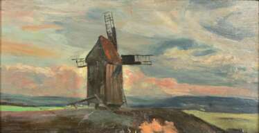 Franz Bunke (Schwaan 1857 - Weimar 1939). Windmühle in der Landschaft.