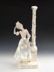 Jugendstil-Lampenfuß mit junger Dame, Entwurf Rudolf Podany/Schauer &amp; Co.