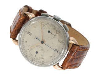 Armbanduhr: sehr seltener, früher Jaeger Chronograph in Stahl/Rotgold, Referenz 22487, 40er-Jahre