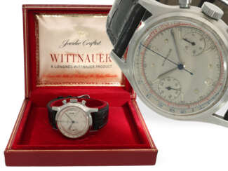 Armbanduhr: hervorragend erhaltener, großer Stahl-Chronograph, Longines-Wittnauer mit Originalbox, ca. 1940