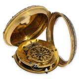 Taschenuhr: sehr feine Gold/Emaille-Spindeluhr mit Stein- und Perlenbesatz, Vauchez a Paris, ca.1780 - photo 4
