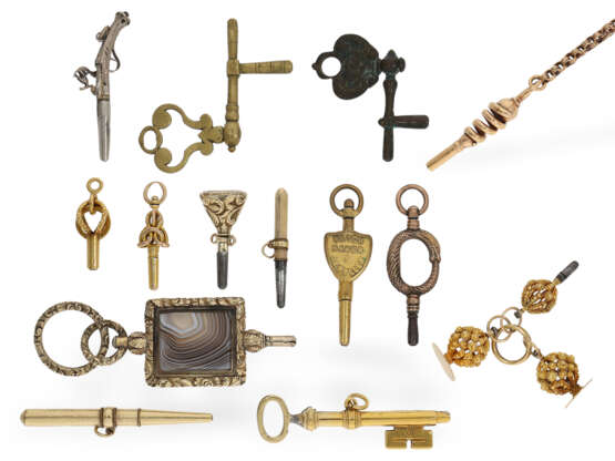 Uhrenschlüssel: kleine Sammlung seltener Spindeluhrenschlüssel, ca. 1680-1900 - Foto 1