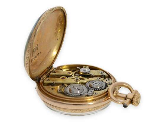 Taschenuhr: wunderschöne Miniatur-Gold/Emaille-Damenuhr mit Rokoko-Emaillemalerei im Watteau-Stil, Maurice Ditisheim, La Chaux-de-Fonds, No.113626, ca.1890 - Foto 4