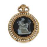 Taschenuhr/Anhängeuhr: einzigartige und sehr kostbare "Louis XV" Chatelaine-Uhr mit Achatkameen, Orientperlen und Diamantbesatz, Frankreich um 1880 - photo 2