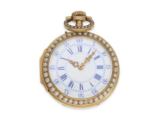 Taschenuhr/Anhängeuhr: einzigartige und sehr kostbare "Louis XV" Chatelaine-Uhr mit Achatkameen, Orientperlen und Diamantbesatz, Frankreich um 1880 - Foto 3