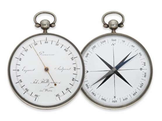 Taschenthermometer: bedeutendes, museales, frühes doppelseitiges Taschenthermometer mit Kompass, Johann Holtzmann in Wien, ca.1800 - Foto 1