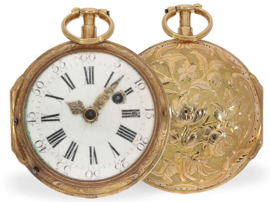 Taschenuhr mit seltener Repetition und sehr seltenem Prunkgehäuse, königl. Uhrmacher Baillon Paris, um 1750 - Foto 1