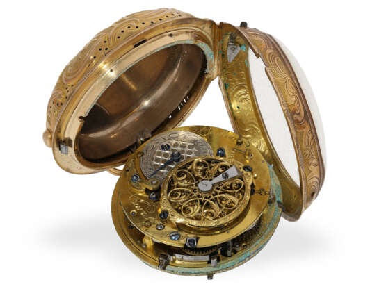 Taschenuhr mit seltener Repetition und sehr seltenem Prunkgehäuse, königl. Uhrmacher Baillon Paris, um 1750 - photo 2