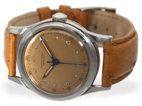 Armbanduhr: seltene Stahl-Longines mit Zentralsekunde, Referenz 5697, Stammbuchauszug, 1950 - Foto 4