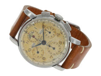 Armbanduhr: hochfeiner, astronomischer oversize Chronograph, Universal Genève "Tri-Compax" Jumbo, Ref. 22541, ca.1944/45
