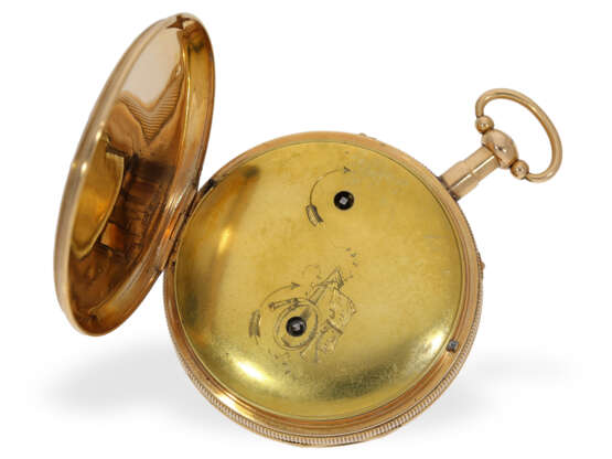 Taschenuhr: 18K goldene Zylinderuhr mit Schlagwerk und Musikwerk, ca. 1820 - Foto 3