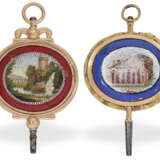 Uhrenschlüssel: zwei extrem seltene, große Goldschlüssel mit Pietra Dura Mosaik, ca. 1810 - photo 1