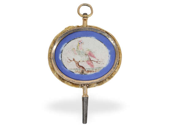 Uhrenschlüssel: zwei extrem seltene, große Goldschlüssel mit Pietra Dura Mosaik, ca. 1810 - Foto 4
