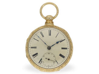 Taschenuhr: technisch interessante, schwere Liverpooler Golduhr mit Massey-Hemmung & Sekundenstopp, ca. 1810