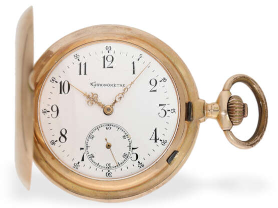 Taschenuhr: besonders schwere, rotgoldene Savonnette mit Chronometerhemmung, ca. 1900 - Foto 1