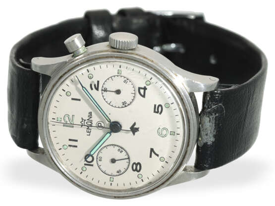 Armbanduhr: äußerst seltener Lemania Militär-Chronograph "promethium lume", ca. 1953 - photo 4