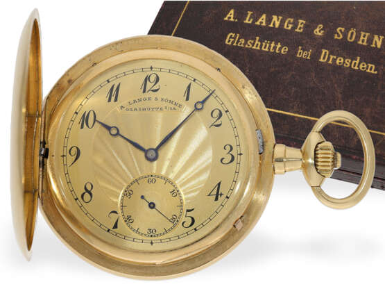 Taschenuhr: prächtige A. Lange & Söhne Glashütte Goldsavonnette mit Originalbox, ca. 1911 - photo 1