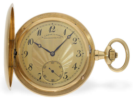 Taschenuhr: prächtige A. Lange & Söhne Glashütte Goldsavonnette mit Originalbox, ca. 1911 - photo 2