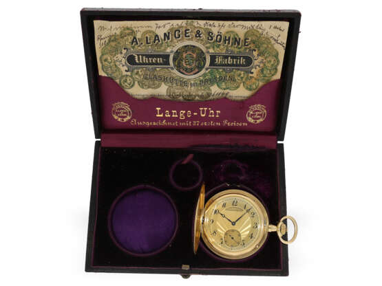 Taschenuhr: prächtige A. Lange & Söhne Glashütte Goldsavonnette mit Originalbox, ca. 1911 - фото 9