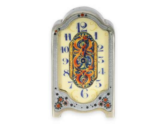 Reiseuhr: äußerst seltene Jugendstil-Miniatur-Reiseuhr mit Emaille/Silber-Gehäuse und einzigartigem Emaillezifferblatt, Zenith No. 2439, ca. 1910 - Foto 1