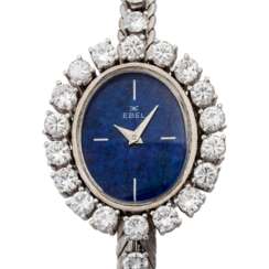 EBEL ladies watch 70s, manual winding movement, lapslazuli dial, case and band with 32 diamonds total approx. 3.2cts.
