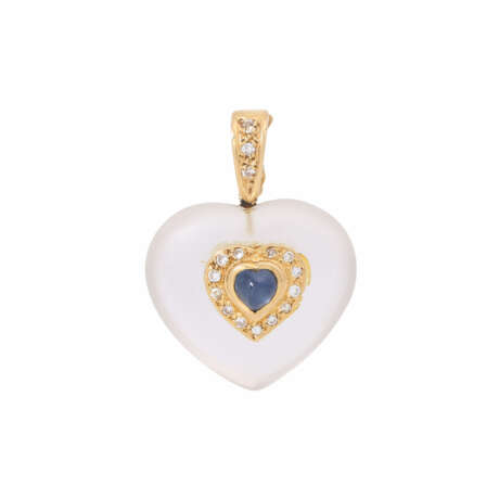Clip pendant "Heart" made of rock crystal with sapphire and diamonds ca. 0,15 ct, - photo 1