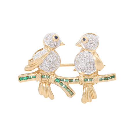 Brooch/pendant "Pair of birds" with emeralds and diamonds - photo 1