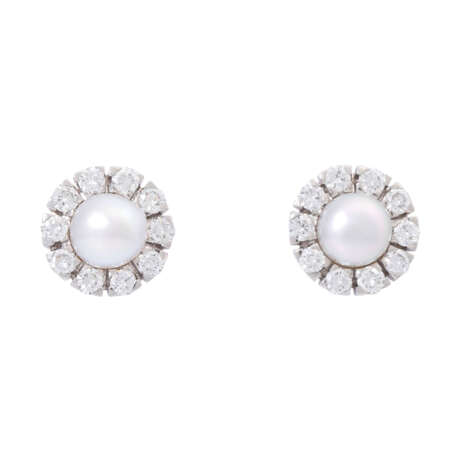 Earrings with pearls and 20 diamonds total ca. 0,9 ct, - Foto 1