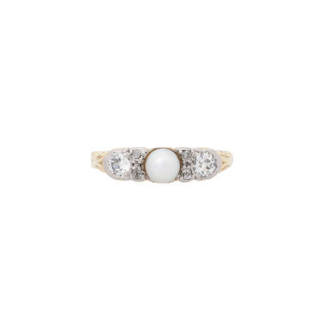 Ring with pearl and old cut diamonds together ca. 0,4 ct, - фото 2