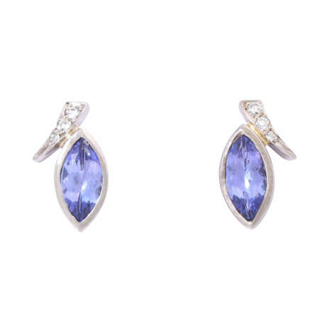 Stud earrings with tanzanites and diamonds, - фото 1