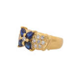 Ring with 4 sapphire drops and 15 diamonds, total ca. 0,33 ct, - фото 3