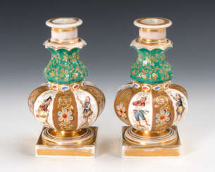 2 Biedermeier bottles with chinoiserie painting.